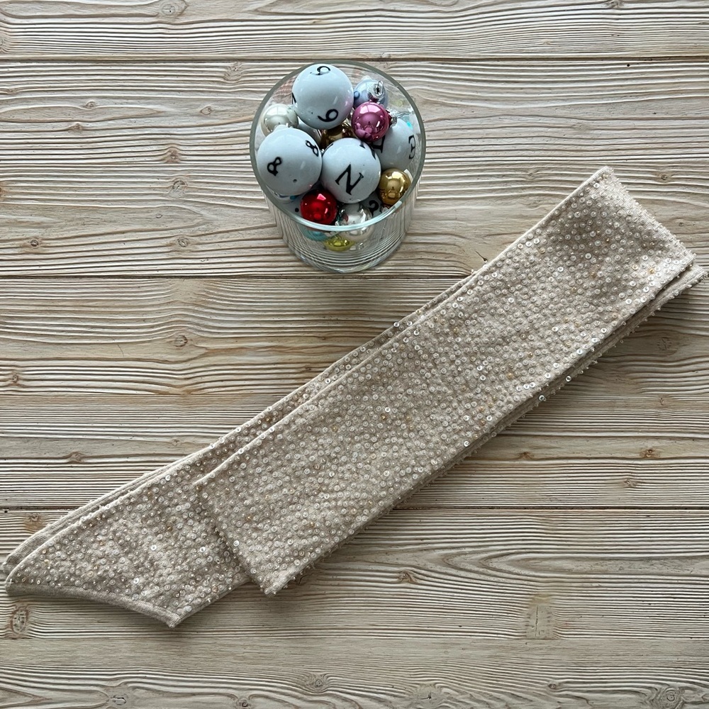 J.Crew Sequin Wool Cashmere Blend Scarf NWT | Champagne Gold Holiday 4x80